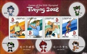 Lesotho 2008 - Beijing Sports Olympics - Sheet of 4 Stamps - Scott #1428 - MNH