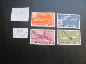 LIECHTENSTEIN 1960 MNH  SC C34-37 SET  XF  $17.50 (214) NEW COLL.