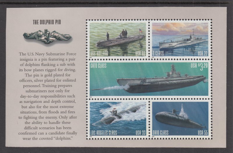 US 3377a Submarines Souvenir Sheet MNH VF