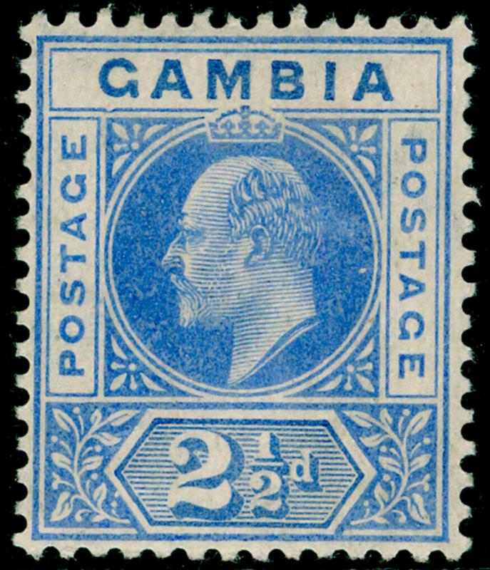 GAMBIA SG60b, 2½d Bright Blue & Ultramarine DENTED FRAME, LH MINT. Cat £325.