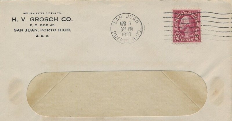 H.V. Grosch Co.  corner San Juan Puerto Rico 1937 on cover