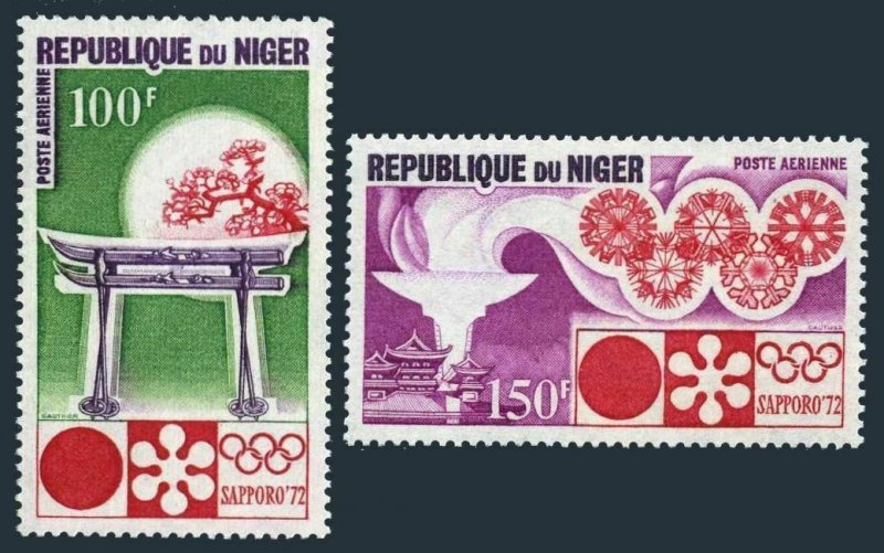 Niger C174-C175,MNH.Michel 316-317. Olympics Sapporo-1972.Snowflakes,Ski,Tree.