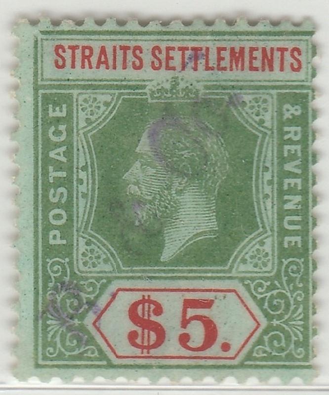 Malaya Straits Settlement 1912-23 KGV $5 wmk MCCA used SG 212? M1316