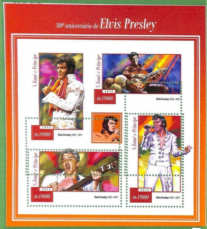 A3522-Sao Tome & Principe ERROR MISSPERF 2015  Music cinema Elvis Presley