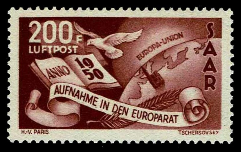 1950 Saar #C12 Airmail Symbols Council of Europe - OGNH - VF - $175.00 (E#1428)