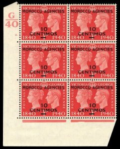 Morocco Agencies 1940 KGVI 10c on 1d Control G40 Cylinder 2 block MNH. SG 173.