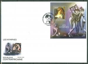 CENTRAL AFRICA  2014 THE NYMPHS ALEXANDRE CABANEL SOUVENIR SHEET FDC