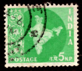 India 5np Map of India 1958 SG.402, Sc.305 Used (#04)