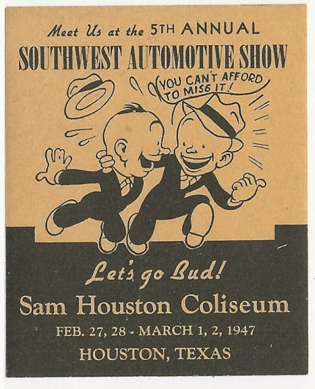 Southwest Automotive Show, Houston, Texas, 1947 Poster Stamp / Cinderella Label 