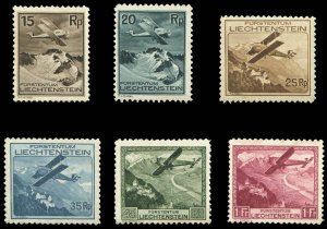 Liechtenstein #C1-6 Cat$175.50, 1930 Airpost, set of six, very lightly hinged...