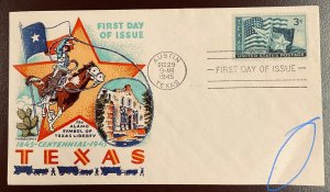 938 Fluegel Multi-color Cachet Texas Statehood FDC  1945