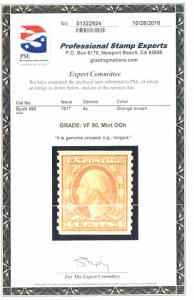 #495 PSE GRADED CERT, VF plus mint hinged, a very nice stamp, well centered, ...