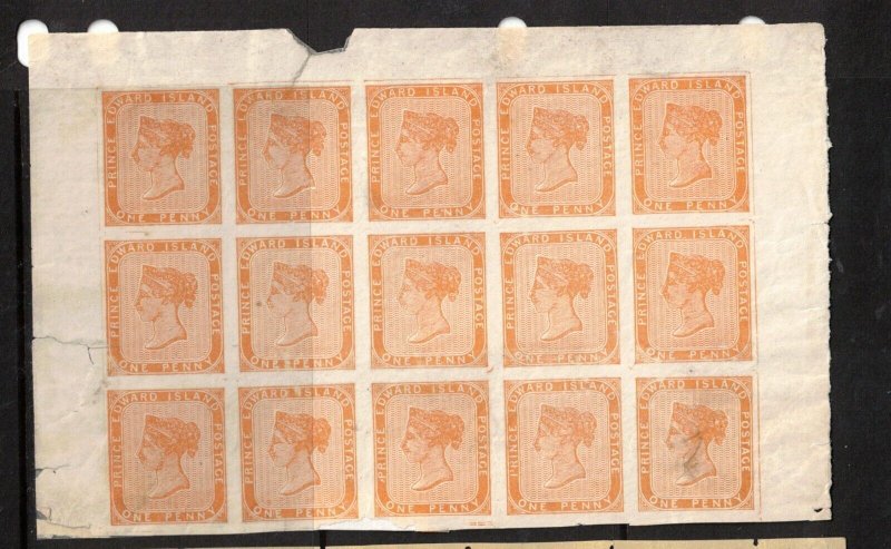 Prince Edward Island #4b Very Fine Mint Imperf Block Of 15 Described By Sissons