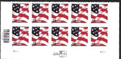 US #3630  Flag - Long may she wave !   MNH Plate Block of 10