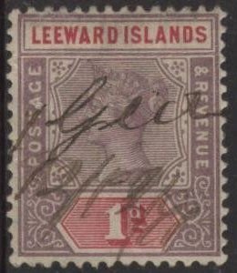 Leeward Islands 2 (used, pen cancel) 1p Queen Victoria, lilac & car (1890)