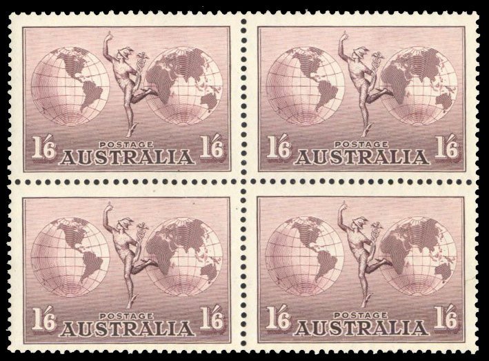 Australia #C4 Cat$390, 1934 1sh6p violet brown, block of four, never hinged, ...