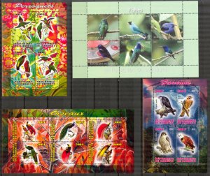 Djibouti 2011 2013 Birds Parrots Paradise Falcons 4 sheets MNH Cinderella {b27}