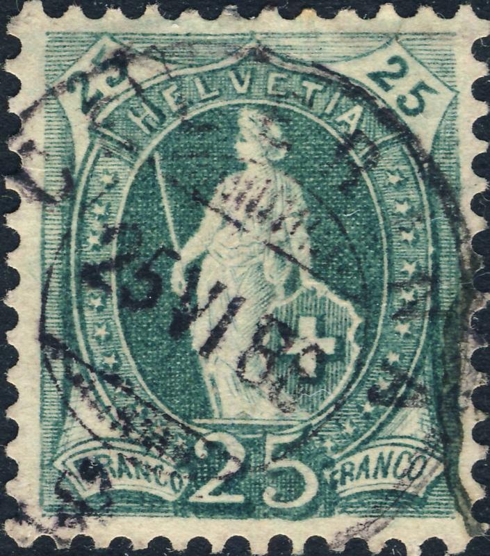 SUISSE / SWITZERLAND - Mi.59A 25c blue-green p.11-3/4-1x12 used CELERINA 1888