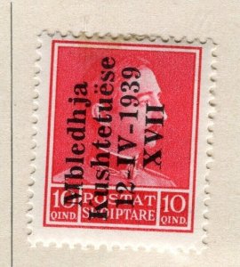 ALBANIA; 1939 early Italian Protectorate Optd. issue Mint hinged 10q. value