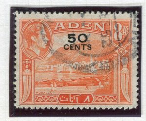 ADEN; 1940s early GVI surcharged issue fine used 50c. value