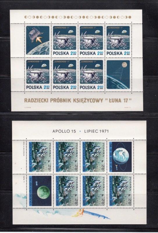 Space Luna 17 - Moon - Lunar Rover Sc 1850-51 MNH 2 x Minisheet of 6, Poland q26