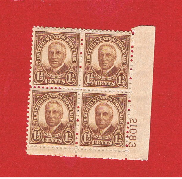 #684  MNH OG  plate block of 4  Harding   Free S/H