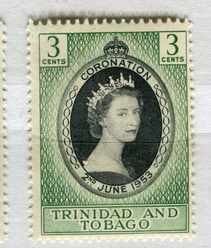 TRINIDAD; 1953 early QEII Coronation Portrait issue fine Mint hinged 3c. value