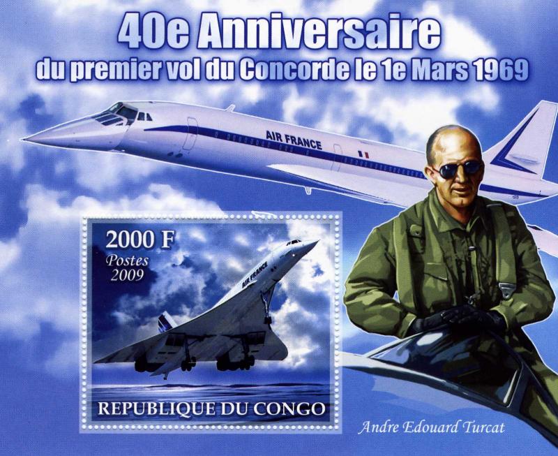 Congo 2009 CONCORDE Andre Turcat s/s Perforated Mint (NH)