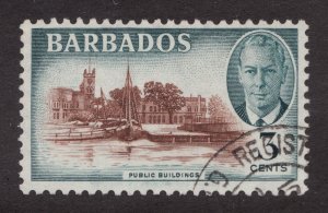 1950 Barbados #218 - 3c Boat & architecture landscape used postage stamp