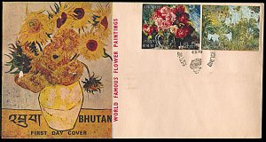 Bhutan 114 F//O, Flowers, 4 First Day Covers of Airmail issues