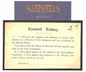 QV GB CORNWALL RAILWAY ½d Postal Stationery Card Exeter Unused fault Rare MS2644 