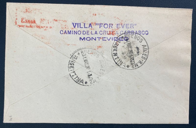 1926 Montevideo Uruguay Early Airmail Cover To Buenos Aires Argentina