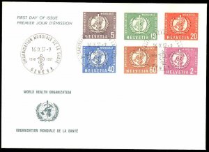 Switzerland #5O26//5O34 FDC CV€55 Asclepius 16.IX.57 CDS Geneva OMS