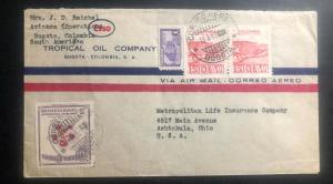 1947 Bogota Colombia Tropical oil Co Airmail Cover FFC To Ashtabula OH USA