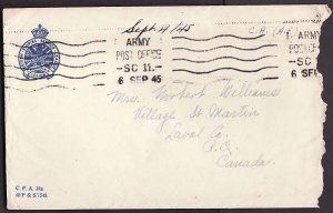 Canada-cover #9963 - no franking-Army Post Office SC 11-6 Sep 1945-CC British E