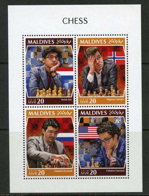 MALDIVES 2018 CHESS CARLSEN GIRI KRAMNIK CARUANA  SHEET MINT NEVER HINGED