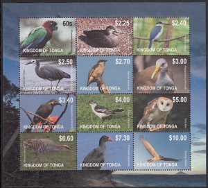 Tonga 2012 MNH Sc #1170 Sheet of 12 different Birds no white frame