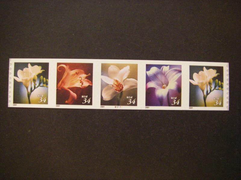 Scott 3478-81 or 3481a, 34c Flowers, PNC5 #B1111, MNH Coil Beauty