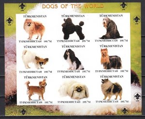 Turkmenistan, 1999 Russian Local. Dogs of the World, IMPF sheet. Scout Logo. ^