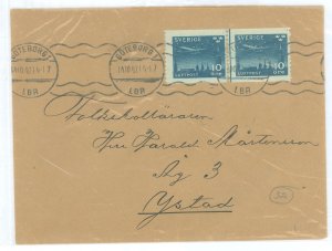 Sweden  1947 Airmail cover, 10 ORE Luftdust one pair