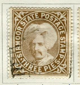 INDIA; SIRMOOR 1885-88 early classic local issue fine used 3p. value