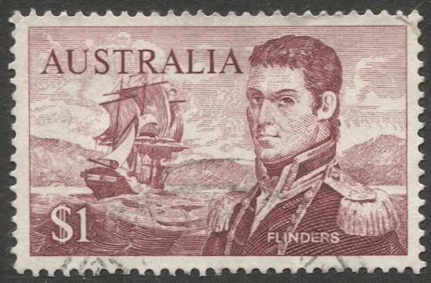 AUSTRALIA 1966 Sc 415  Used VF,  $1 Matthew Flinders + Ship