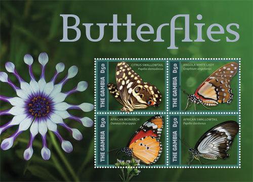 Gambia- 2014 Butterflies on Stamps - sheetlet of 4 SC# 3621 MNh