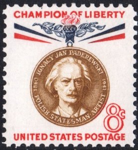 SC#1160 8¢ Champion of Liberty: Ignacy J. Paderewski (1960) MNH