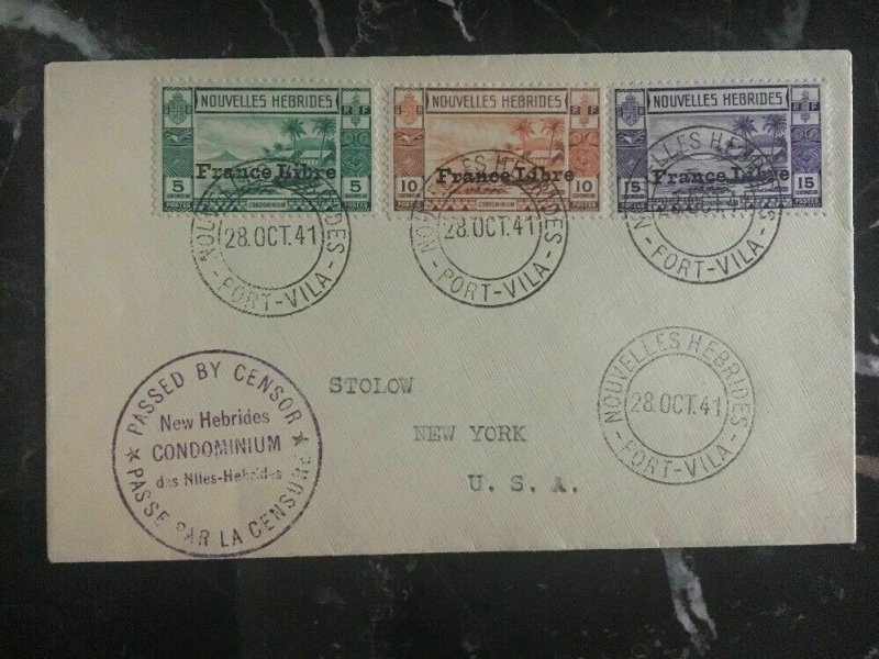 1941 Port Villa New Hebrides Censored Cover To New York Usa #67-69