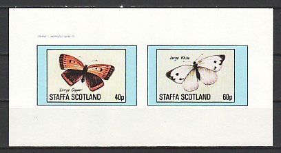 Staffa Local. 1982 issue. Butterflies IMPERF sheet of 2. ^