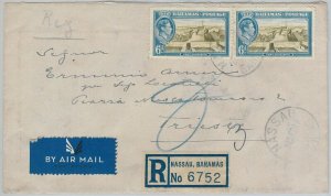 56276  -   BAHAMAS -  POSTAL HISTORY: Registered  COVER to ITALY Trieste  1947