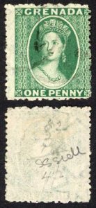 Grenada SG19 1d Green wmk Small Star (sideways) Rough Perf 14.5 Cat 9.50 pounds