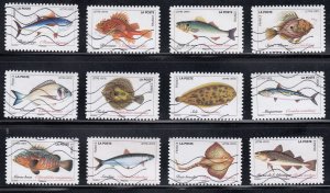 France 2019 Sc#5606-5617 Ocean Fish (2019) Used