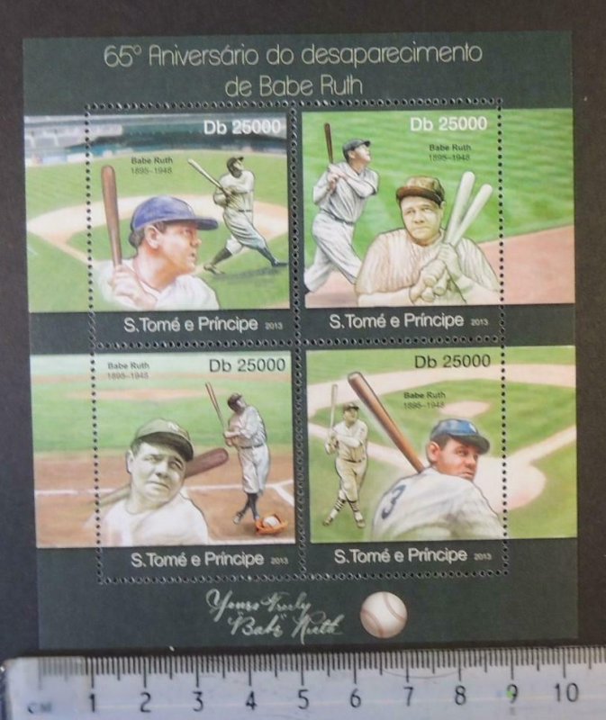 St Thomas 2013 sport babe ruth baseball m/sheet mnh 